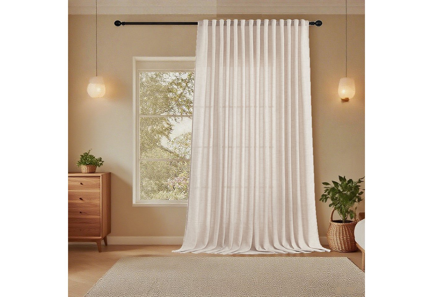 BTTO V&G Gardine Vintage Leinen Vorhang 1 Panel 254cm Extra Breit Natural Farbe, Stangentasche & Rückenlasche für Wohnzimmer, Schlafzimmer BTTO V&G Gardine Vintage Leinen Vorhang 1 Panel 254cm Extra Breit Natural Farbe, Stangentasche & Rückenlasche für Wohnzimmer, Schlafzimmer von BTTO V&G