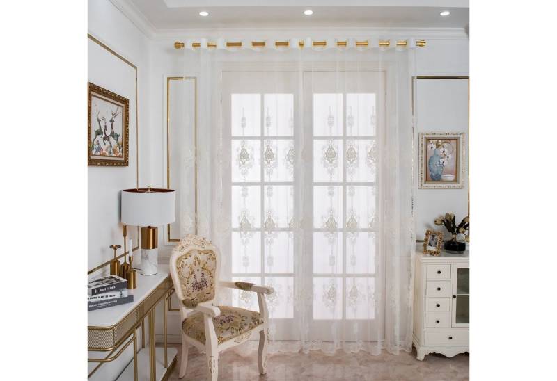 BTTO V&G Gardine Voile Vorhänge (2 St), Ösen, halbtransparent, Stickerei von BTTO V&G