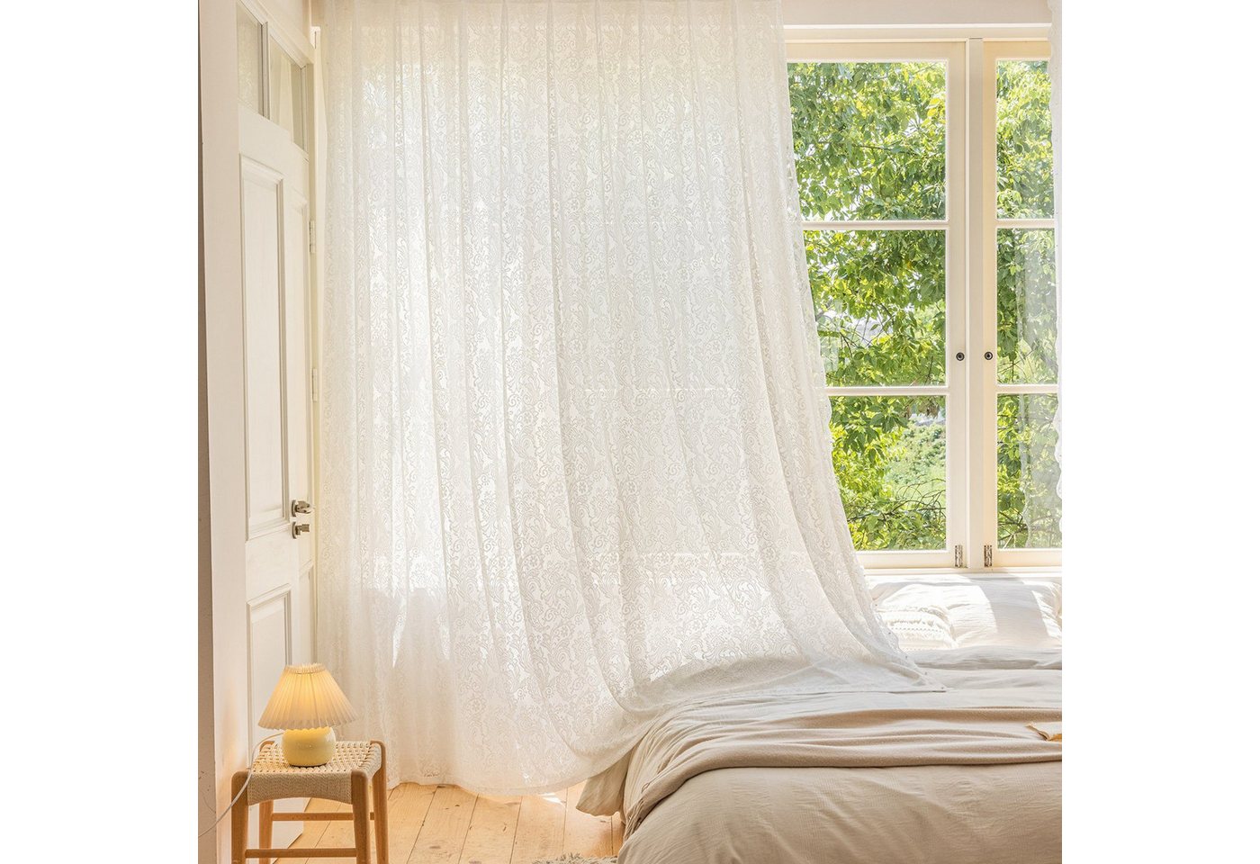 BTTO V&G Gardine Voile Vorhänge (2 St), Stangendurchzug, halbtransparent, Stickerei von BTTO V&G