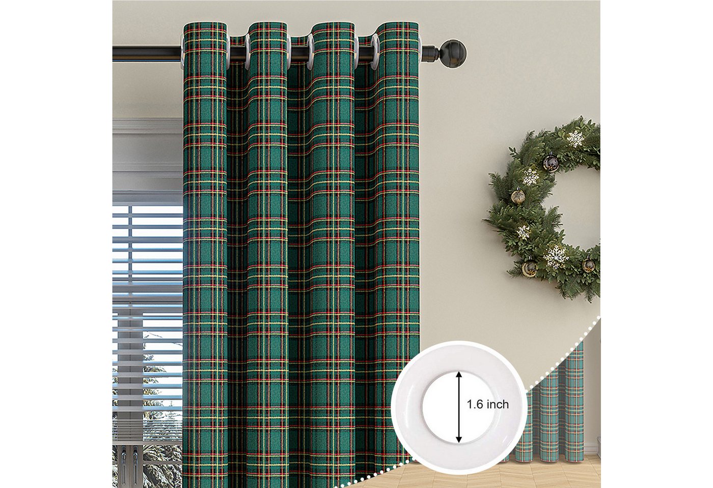 BTTO V&G Gardine Weihnachtsvorhang Karo für Wohnzimmer, 1 Stück Plaid Vorhang Karo, Rot Grün Vintage - Wohnzimmer Schlafzimmer Fenster Decor BTTO V&G Gardine Weihnachtsvorhang Karo für Wohnzimmer, 1 Stück Plaid Vorhang Karo, Rot Grün Vintage - Wohnzimmer Schlafzimmer Fenster Decor von BTTO V&G