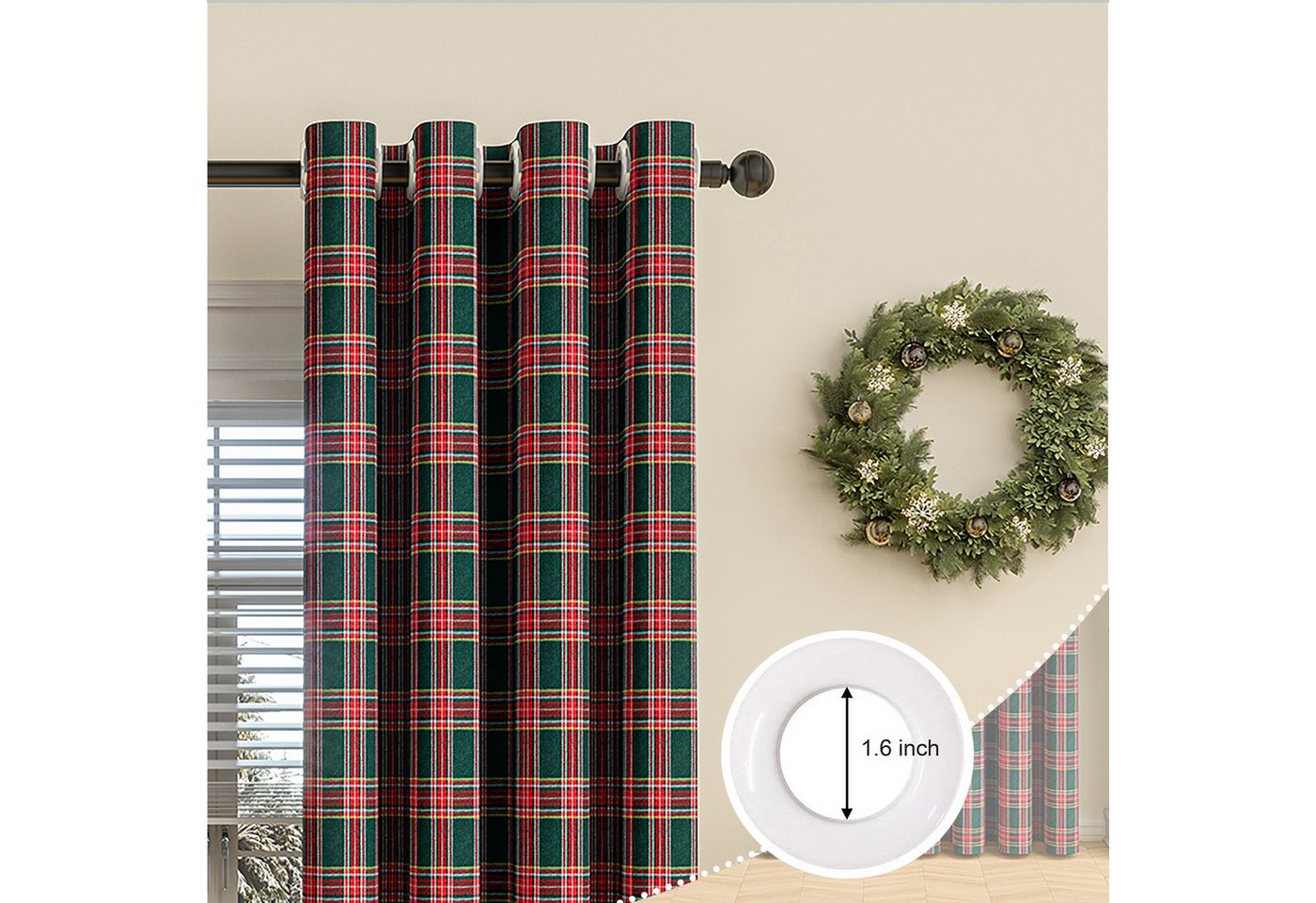 BTTO V&G Gardine Weihnachtsvorhang Karo für Wohnzimmer, 1 Stück Plaid Vorhang Karo, Rot Grün Vintage - Wohnzimmer Schlafzimmer Fenster Decor BTTO V&G Gardine Weihnachtsvorhang Karo für Wohnzimmer, 1 Stück Plaid Vorhang Karo, Rot Grün Vintage - Wohnzimmer Schlafzimmer Fenster Decor von BTTO V&G