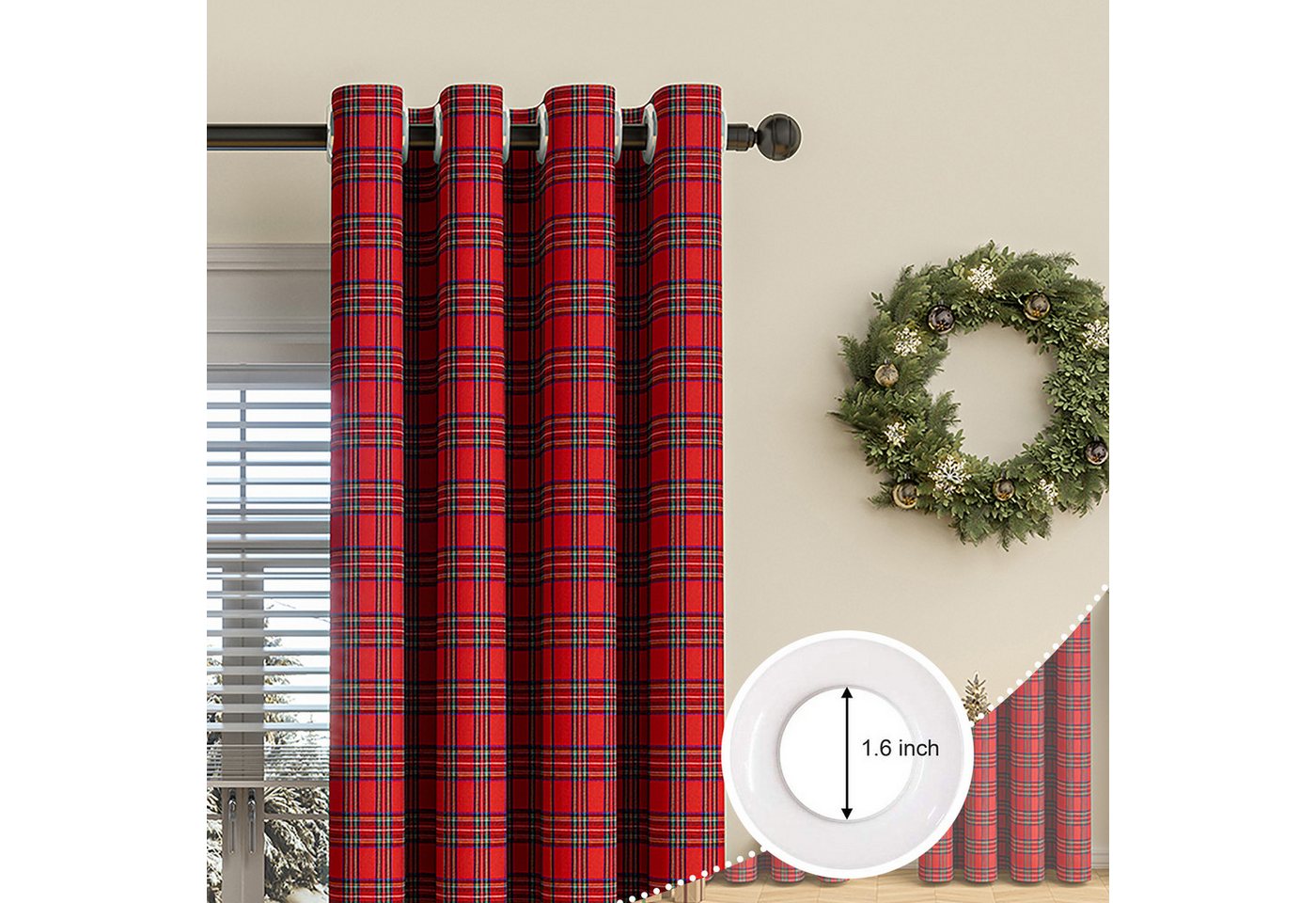 BTTO V&G Gardine Weihnachtsvorhang Karo für Wohnzimmer, 1 Stück Plaid Vorhang Karo, Rot Grün Vintage - Wohnzimmer Schlafzimmer Fenster Decor BTTO V&G Gardine Weihnachtsvorhang Karo für Wohnzimmer, 1 Stück Plaid Vorhang Karo, Rot Grün Vintage - Wohnzimmer Schlafzimmer Fenster Decor von BTTO V&G