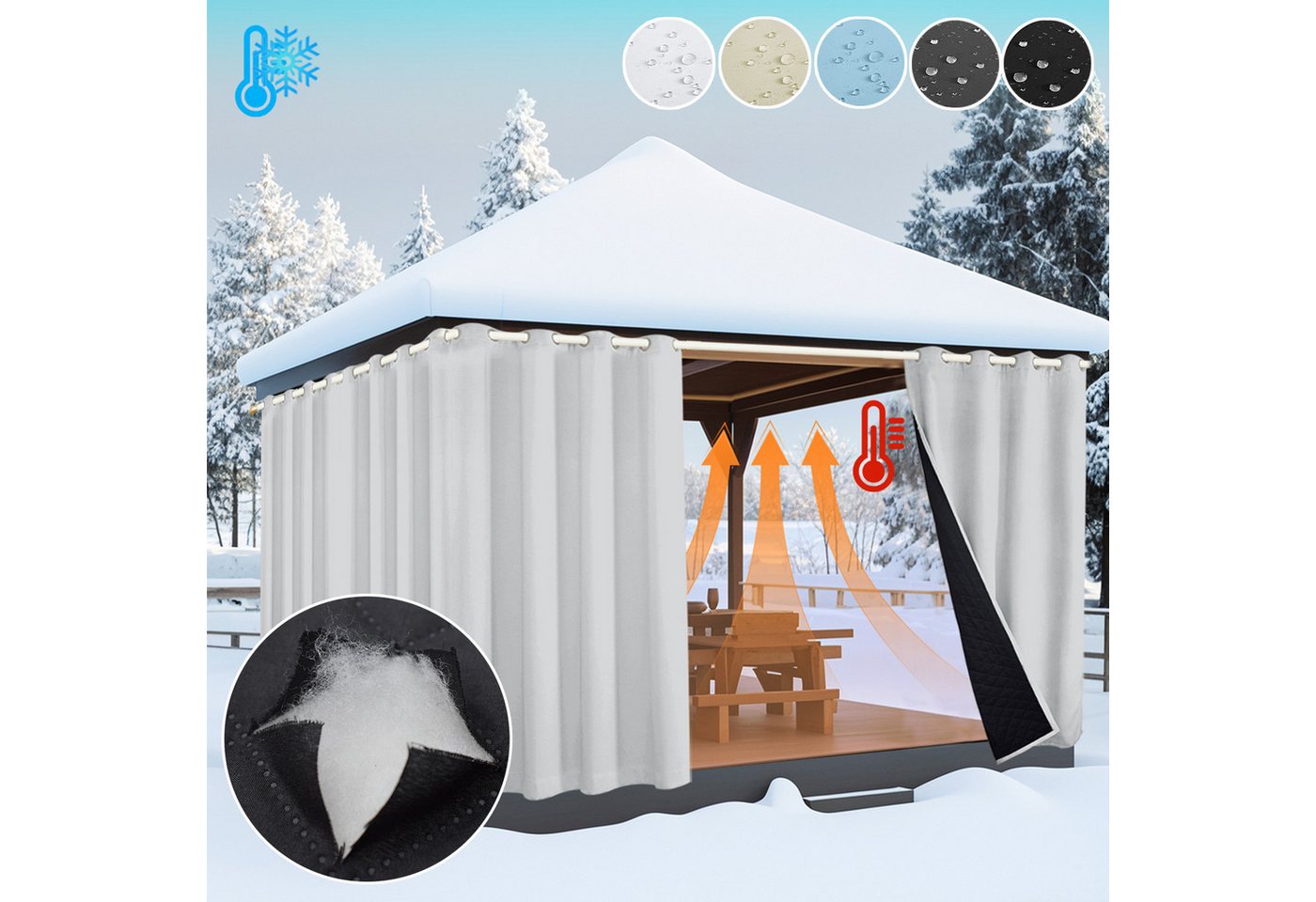 BTTO V&G Outdoorgardine Winter Thermo Vorhänge Außenvorhang Winddicht&Wasserdicht Vorhänge, (1 St), verdunkelnd, Thermovorhang mit Ösen für Garten, Terrasse, Pavillon von BTTO V&G