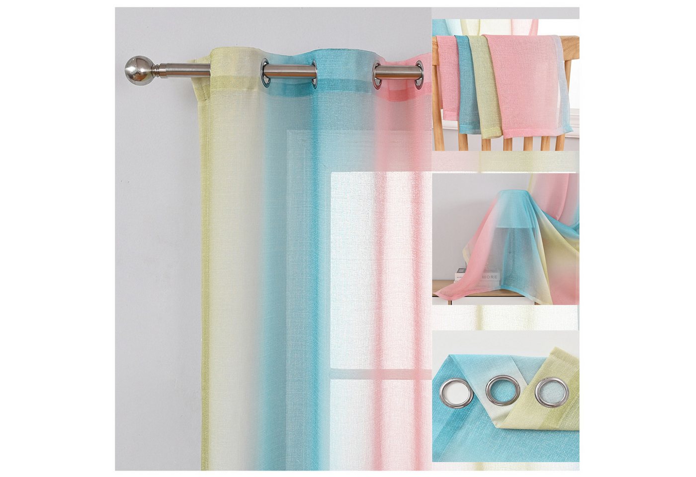 BTTO V&G Scheibengardine 1/2er Set Vorhang, Ösen Gardine Transparente Voile Fensterschal (1 St), Vorhang Farbverlauf von BTTO V&G