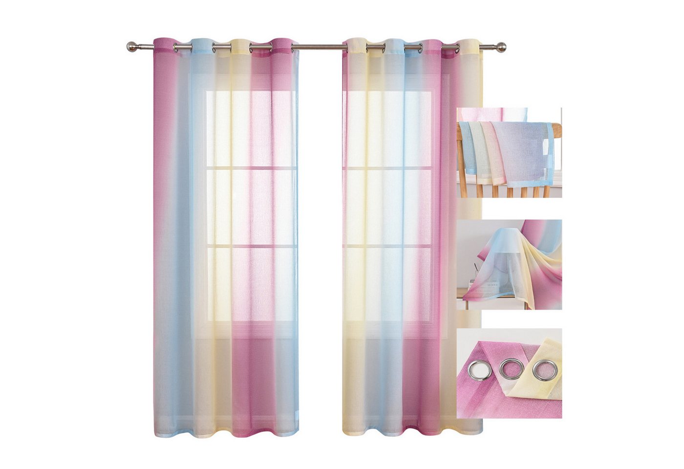 BTTO V&G Scheibengardine 1/2er Set Vorhang, Ösen Gardine Transparente Voile Fensterschal (2 St), Vorhang Farbverlauf von BTTO V&G