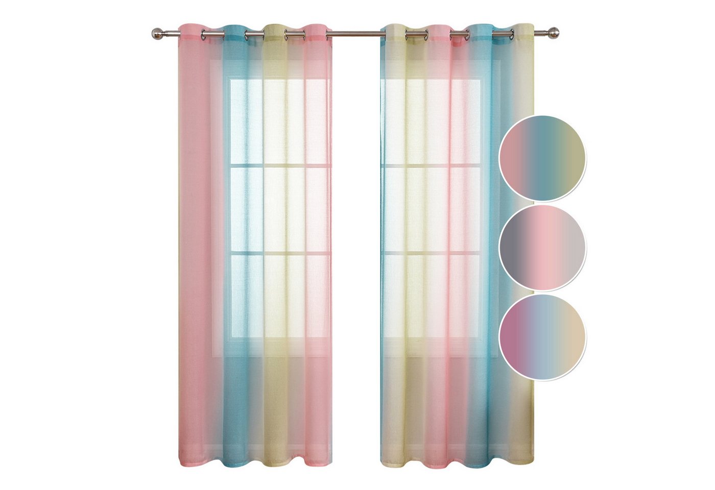 BTTO V&G Scheibengardine 2er Set Vorhang, Ösen Gardine Transparente Voile Fensterschal, Vorhang Farbverlauf BTTO V&G Scheibengardine 2er Set Vorhang, Ösen Gardine Transparente Voile Fensterschal, Vorhang Farbverlauf von BTTO V&G