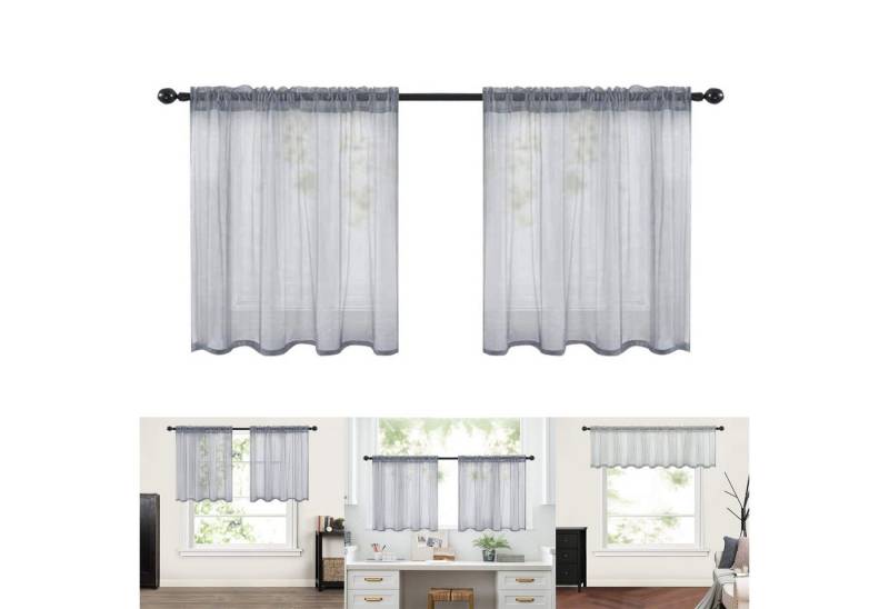 BTTO V&G Scheibengardine Gardinen Kurz Vorhänge, Stabtaschenkopf, Bistrogardine,mit Rüschenbesatz, (2 St), Halbtransparent für Flügelige Fenster, Küche Waschküche, Kurze Vorhänge von BTTO V&G
