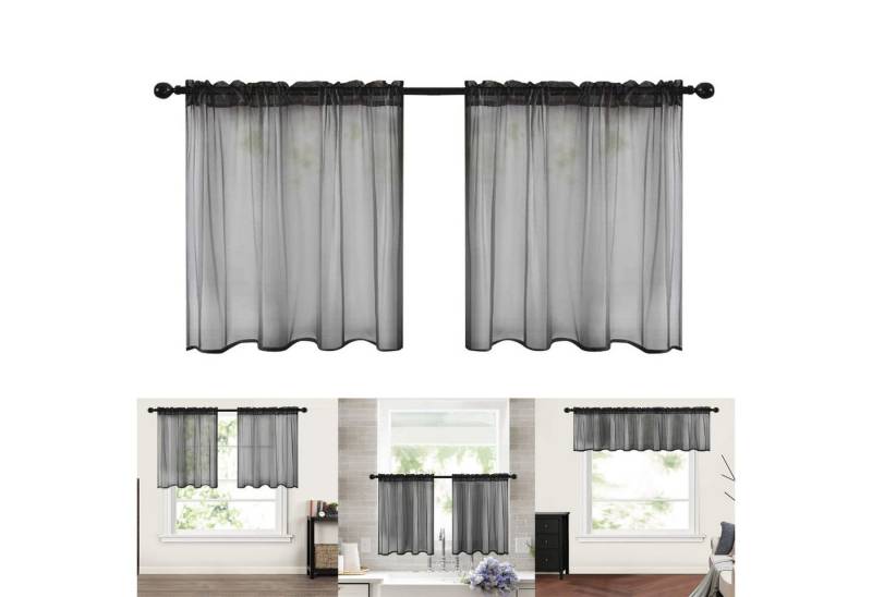 BTTO V&G Scheibengardine Gardinen Kurz Vorhänge, Stabtaschenkopf, Bistrogardine,mit Rüschenbesatz, (2 St), Halbtransparent für Flügelige Fenster, Küche Waschküche, Kurze Vorhänge von BTTO V&G