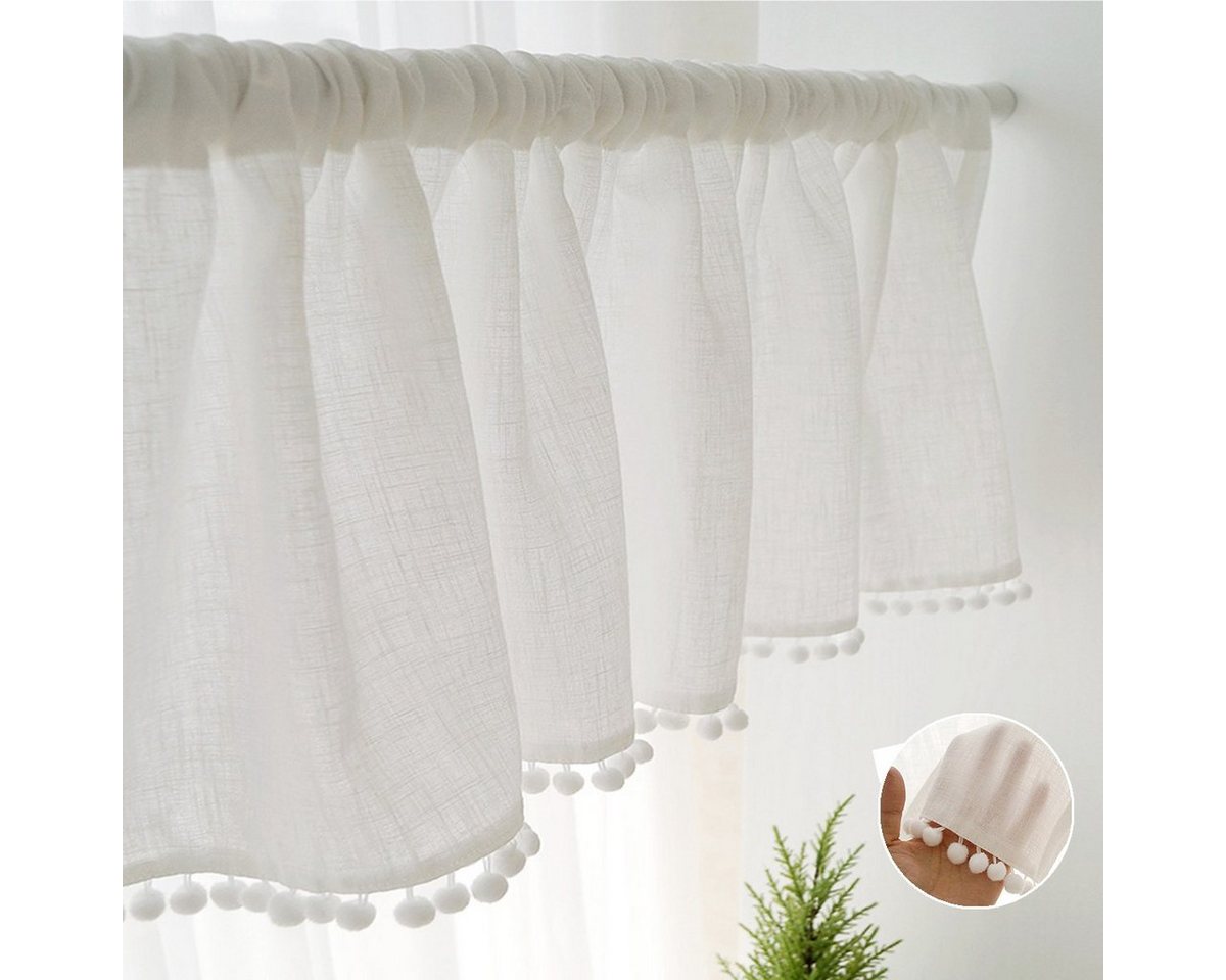 BTTO V&G Scheibengardine Kurzes Vorhang,Kurze Scheibengardinen mit Pompom-Quasten (2 St), halbtransparent, 1/2 Stück von BTTO V&G