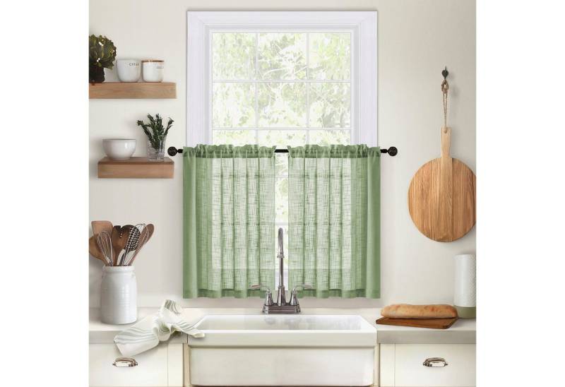 BTTO V&G Scheibengardine Voile Gardinen Bistrogardine,Kurze Vorhänge mit Stangendurchzug (2 St), halbtransparent, Leinen-Muster,Einfarbige,für Küche Wohnzimmer Schlafzimmer von BTTO V&G