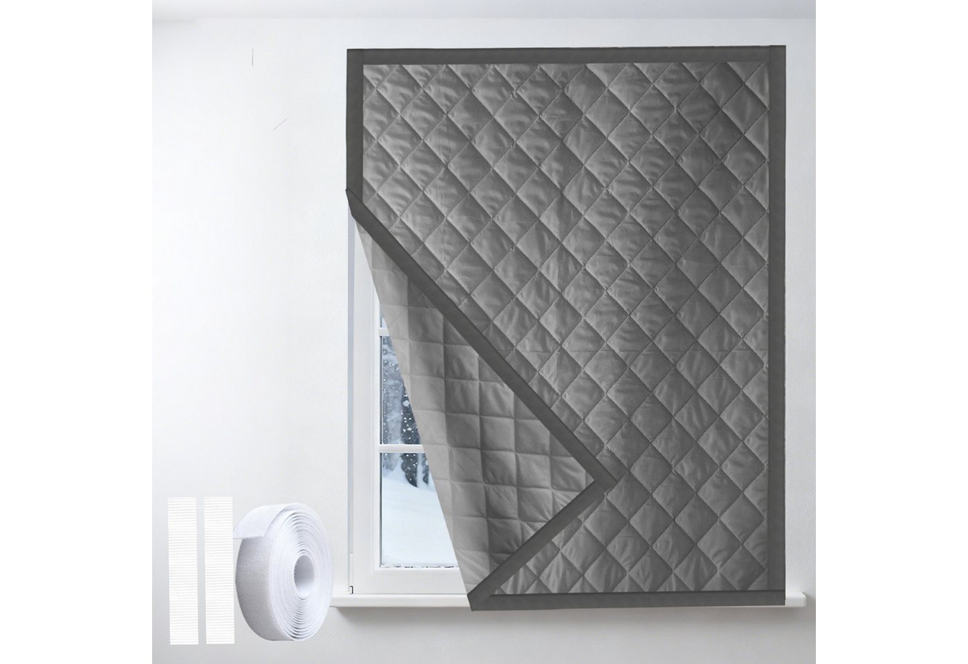 BTTO V&G Verdunkelungsvorhang Verdunklungsrollo Ohne Bohren,Wärmedämmvorhänge mit Magic Tape (1 St), blickdicht, Kälteschutz, Wärmeschutz,Sonnenschutz für Winter und Sommer von BTTO V&G