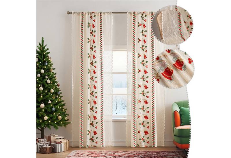 BTTO V&G Vorhang Creme Gaze Vorhang mit Weihnachtsstickerei,Transparenter Gardine (2 St), Stangentasche von BTTO V&G
