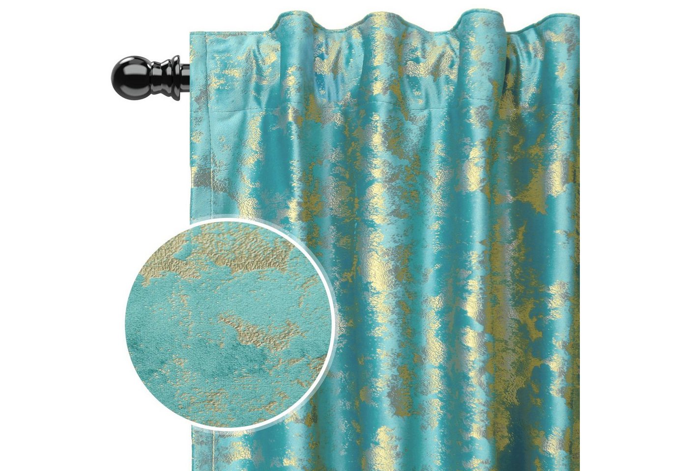 BTTO V&G Vorhang Samt Kräuselband, Vorhang Blickdicht, Golddruck Gardinen, 2er (2 St), 85%-95% Verdunklungsvorhänge,Thermovorhang, 2-Teiliges Set von BTTO V&G