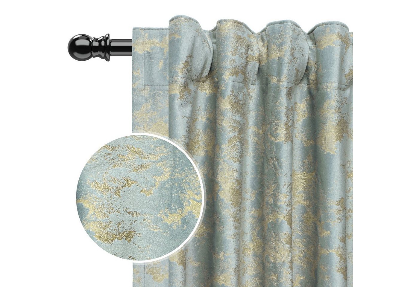 BTTO V&G Vorhang Samt Kräuselband, Vorhang Blickdicht, Golddruck Gardinen, 2er (2 St), 85%-95% Verdunklungsvorhänge,Thermovorhang, 2-Teiliges Set von BTTO V&G