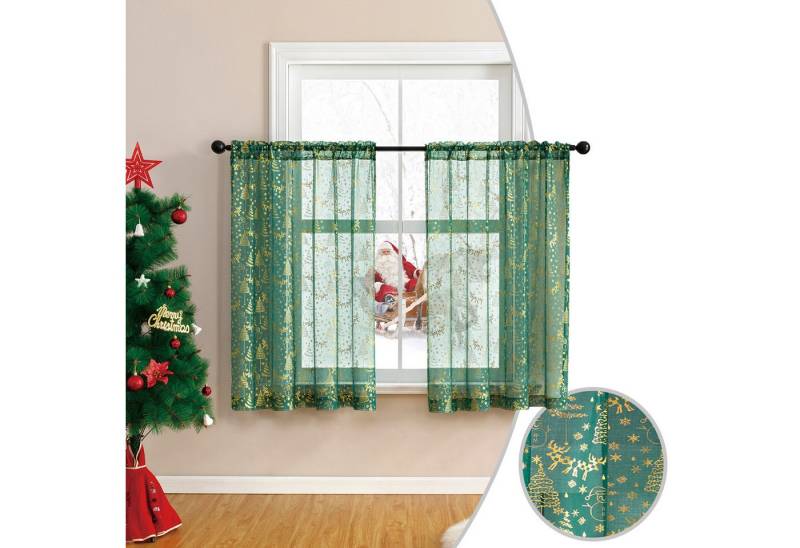 BTTO V&G Vorhang nach Maß Weihnachtsvorhang mit Goldfolie Kurz Gardinen 2 Stück, Dekovorhang kurz für Fenster, Weihnachtsdeko von BTTO V&G