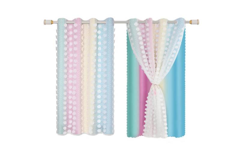 BTTO V&G Gardine Vorhang 2 St. 70% Blickdicht KinderGardine, Ösen, Plüschball, Doppellagig (2 St), Verdunkelungsvorhang von BTTO V&G