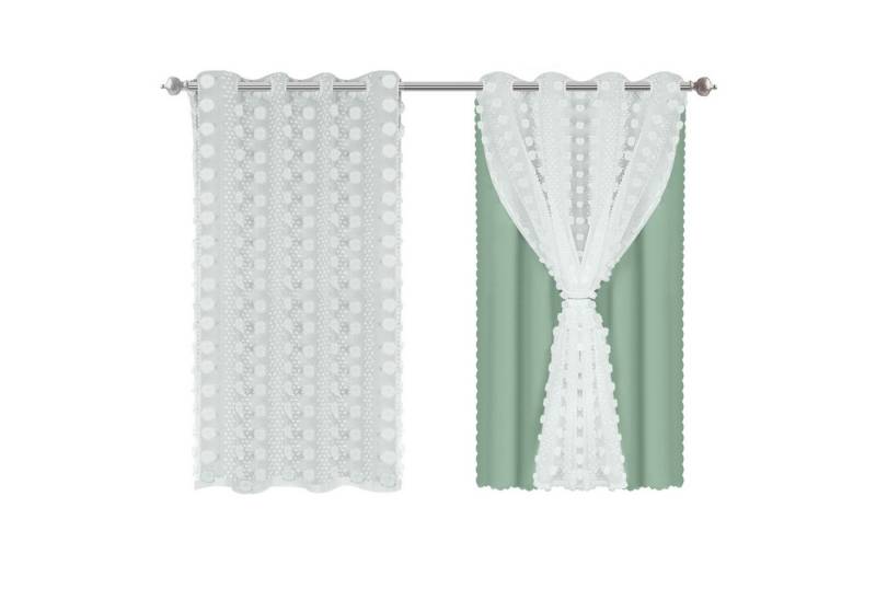 BTTO V&G Gardine Vorhang 2 St. 70% Blickdicht KinderGardine, Ösen, Plüschball, Doppellagig (2 St), Verdunkelungsvorhang von BTTO V&G