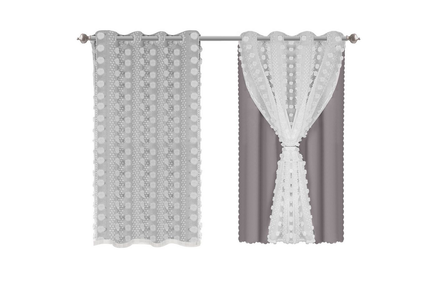 BTTO V&G Gardine Vorhang 2 St. 70% Blickdicht KinderGardine, Ösen, Plüschball, Doppellagig (2 St), Verdunkelungsvorhang von BTTO V&G