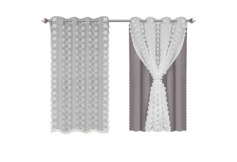 BTTO V&G Gardine Vorhang 2 St. 70% Blickdicht KinderGardine, Ösen, Plüschball, Doppellagig (2 St), Verdunkelungsvorhang von BTTO V&G