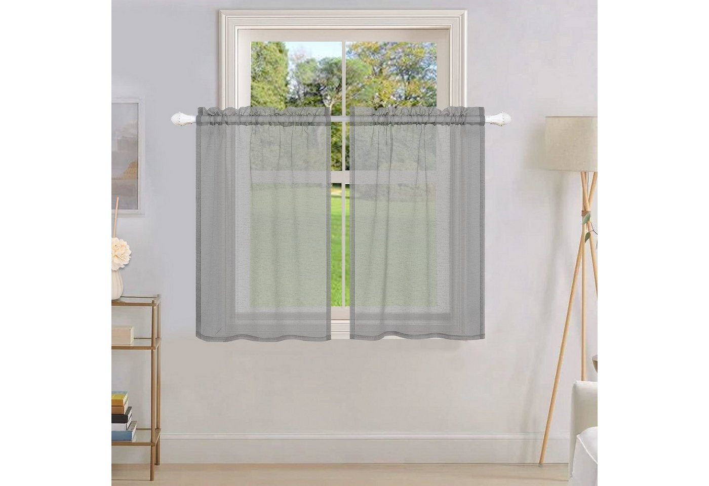 BTTO V&G Scheibengardine Bistrogardine,Transparente Gardinen,Kurzgardine mit Stangendurchzug, (2 St), transparent, kräuselband,Fenstervorhang von BTTO V&G