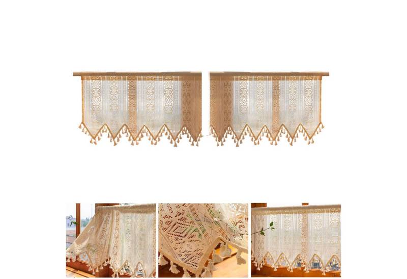 BTTO V&G Scheibengardine Kurze Fenster Gardinen Vorhänge,Bistrogardine,Beige mit Quasten, (2 St), Boho Fransen/W-Muster Spitzenfransen/Doppellagige Spitzenfransen von BTTO V&G