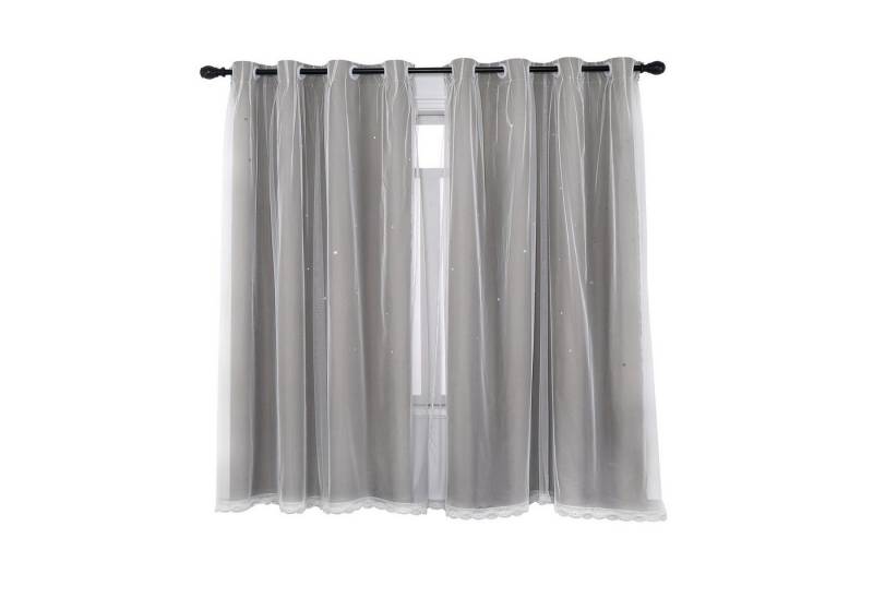 BTTO V&G Schiebegardine Verdunkelungsvorhang Glänzend Sterne Gardinen, 2er Set Doppellagiger, Kindervorhänge von BTTO V&G