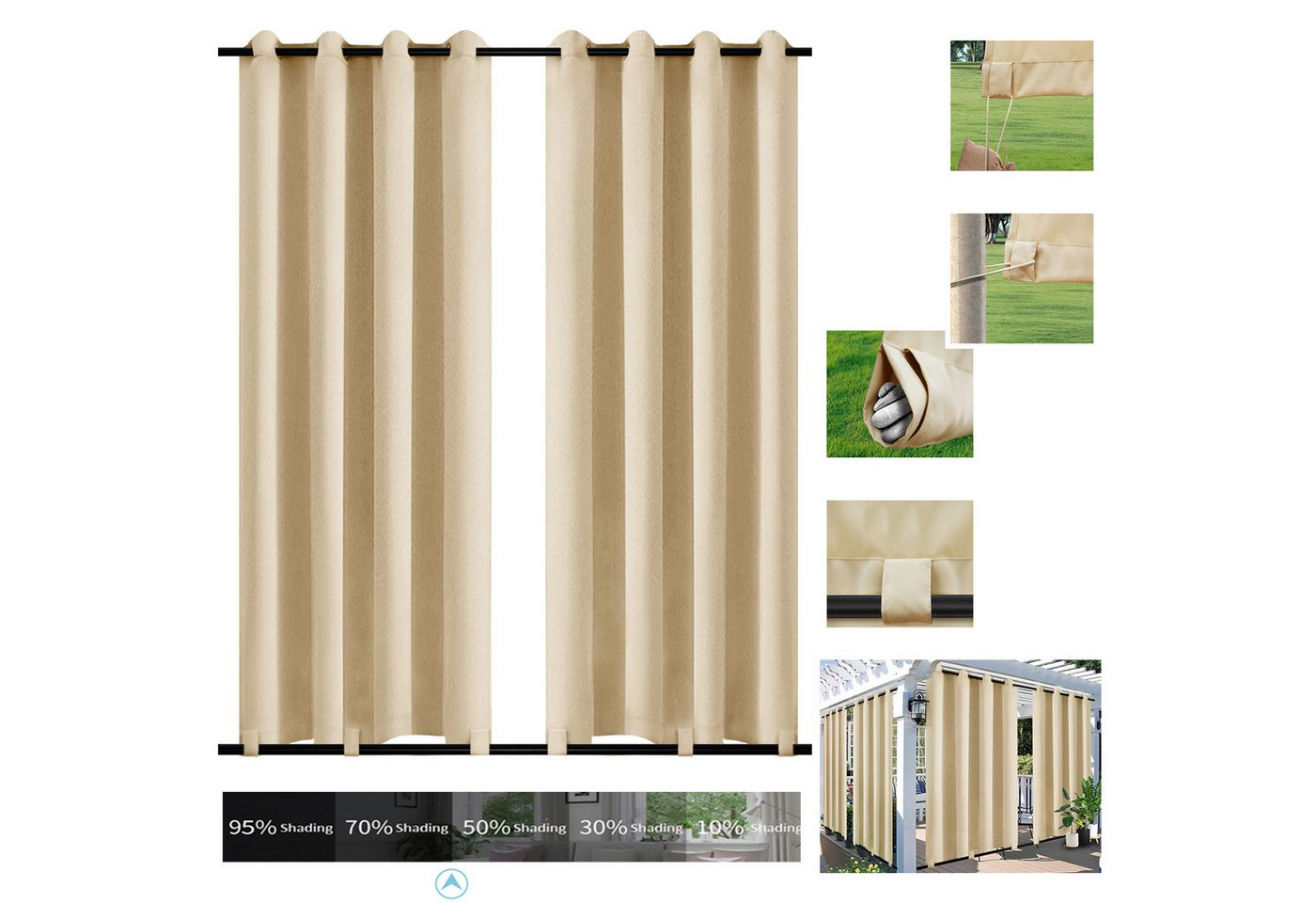 BTTO V&G Schiebegardine Vorhang Wasserdicht & Winddicht, 4 Farben, 6 Größe,Blickdicht (2 St), Vorhänge Wärme Licht Blockierung Outdoorgardine für Balkon Terrasse von BTTO V&G
