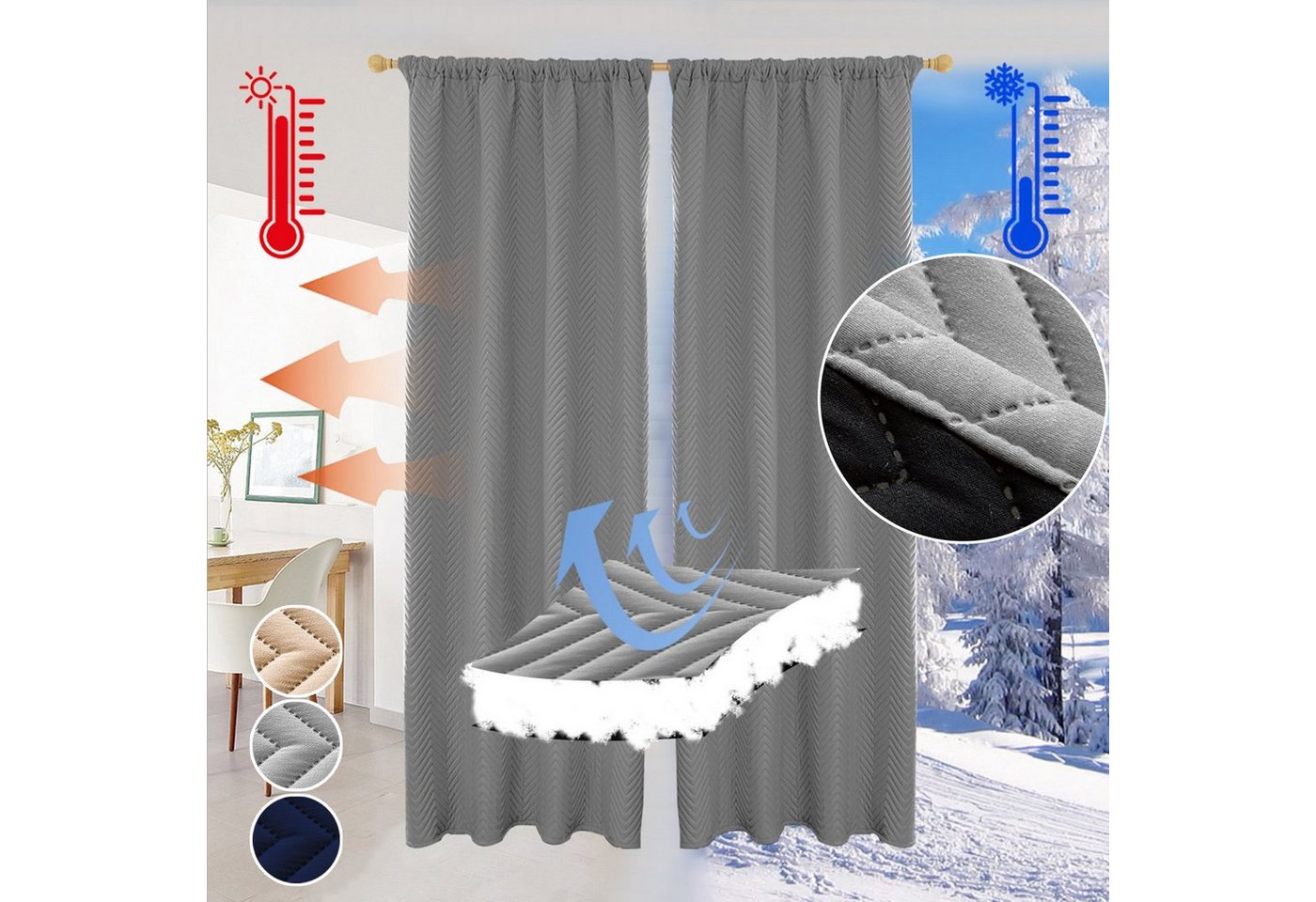 BTTO V&G Türvorhang 1/2Paneele Gardine Fenstervorhang 100% Multifunktionsband, (2 St), 100% Verdunkelungsvorhang 140x175/140x245/140x260cmThermovorhang von BTTO V&G