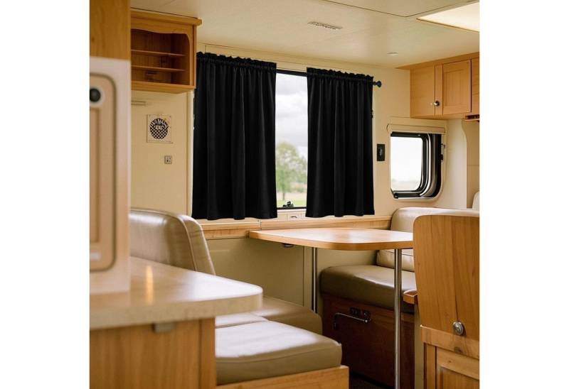 BTTO V&G Gardine Samtvorhänge kurz 2er Set Schwarz - 50-60% Sichtschutz & Lichtblocker, für Fenster, Wohnmobil, Doppelte Stangentasche - Maschinenwaschbar BTTO V&G Gardine Samtvorhänge kurz 2er Set Schwarz - 50-60% Sichtschutz & Lichtblocker, für Fenster, Wohnmobil, Doppelte Stangentasche - Maschinenwaschbar von BTTO V&G