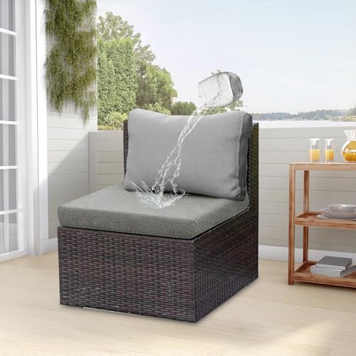 100% Wasserdicht Sofa Sitzkissenbezug, Outdoor Sofabezug Elastisch Jacquard Sofakissen Bezug, Abnehmbare Sofa Überzug Schonbezug für Patio, Terrasse, Balkon, Wohnwagen (Hellgrau, 1-Sitzer) von BTTO