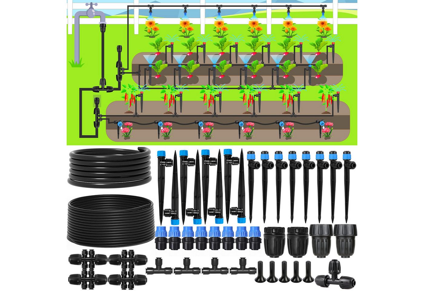 BTTO Bewässerungssystem 18M/30M Tropfbewässerungssystem-Set,Gartenbewässerung, Automatische Pflanzenbewässerung mit einstellbaren Düsen & Sprinklern BTTO Bewässerungssystem 18M/30M Tropfbewässerungssystem-Set,Gartenbewässerung, Automatische Pflanzenbewässerung mit einstellbaren Düsen & Sprinklern von BTTO