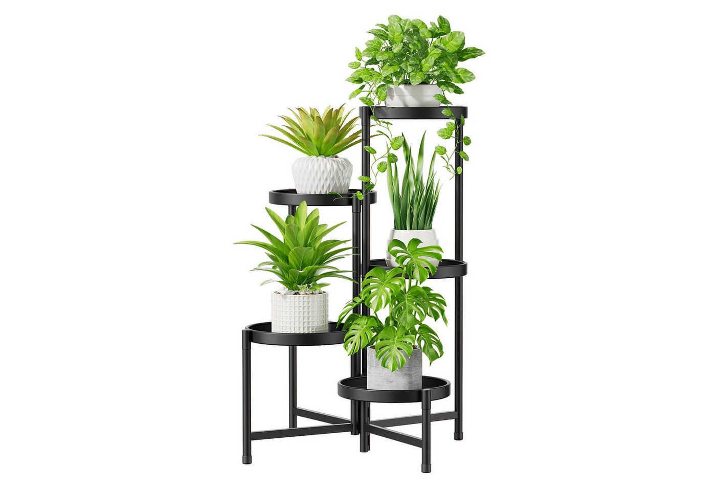 BTTO Blumenständer Metall Blumentreppe,Schwarz Pflanzenständer,5-stöckig Pflanzenregal (1 St), klappbare Ecke,Innen-Außen,für Garten,Wohnzimmer,Terrasse,Balkon von BTTO