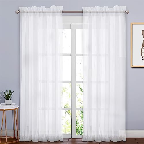 BTTO Französische Türvorhang Vorhänge 2 Stück B64*H183cm Halbtransparent Gardinen für Wohnzimmer Schlafzimmer Wohnkultur (Weiß) von BTTO