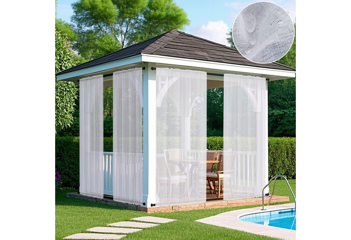 BTTO Gardine Outdoor Vorhang Winddicht & Wasserdicht,Terrassenvorhang, (2 St), transparent, Oben und unten mit Stangentasche von BTTO