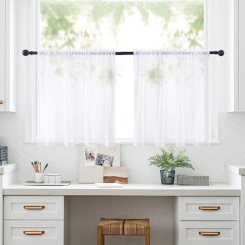 BTTO Gardinen Kurz,2 Stuck 76 * 92CM Fenstergardinen Stabtasche Thermofenstervorhänge für Wohnzimmer Küche （Weiß） von BTTO
