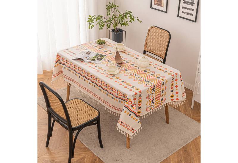 BTTO Gartentischdecke Boho Tischdecke Vintage wasserdicht & ölbeständig mit Quasten, Rechteckige Tischdecke, Möbelschutz Outdoor für Terrasse von BTTO