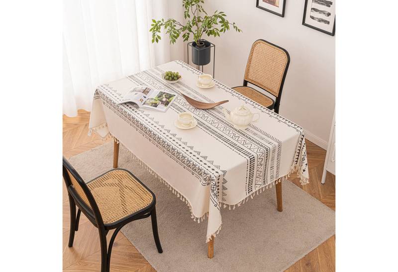 BTTO Gartentischdecke Boho Tischdecke Vintage wasserdicht & ölbeständig mit Quasten, Rechteckige Tischdecke, Möbelschutz Outdoor für Terrasse von BTTO