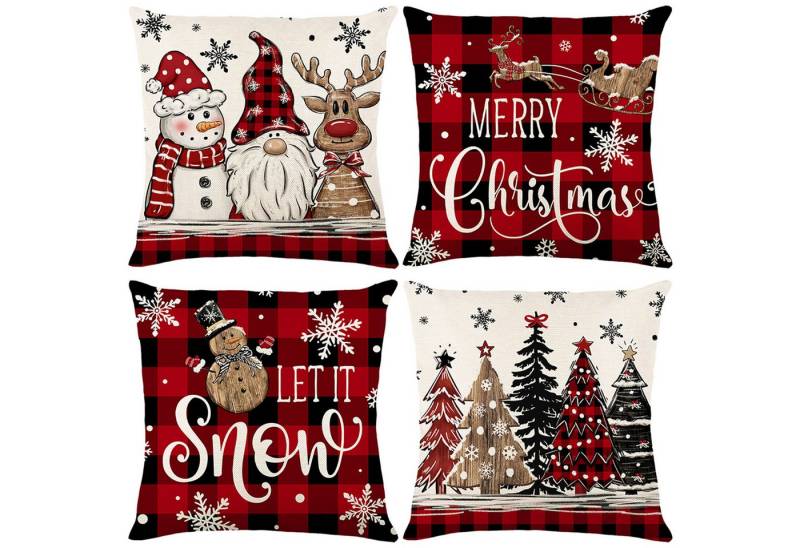BTTO Kissenbezüge Weihnachten Kissenbezüge Quadratisch Zierkissenbezug,4er Set, 45x45cm, (4 Stück), für Dekokissen Deko,Weihnachten Bett Sofa Deko Sofa Schlafzimmer Couch von BTTO