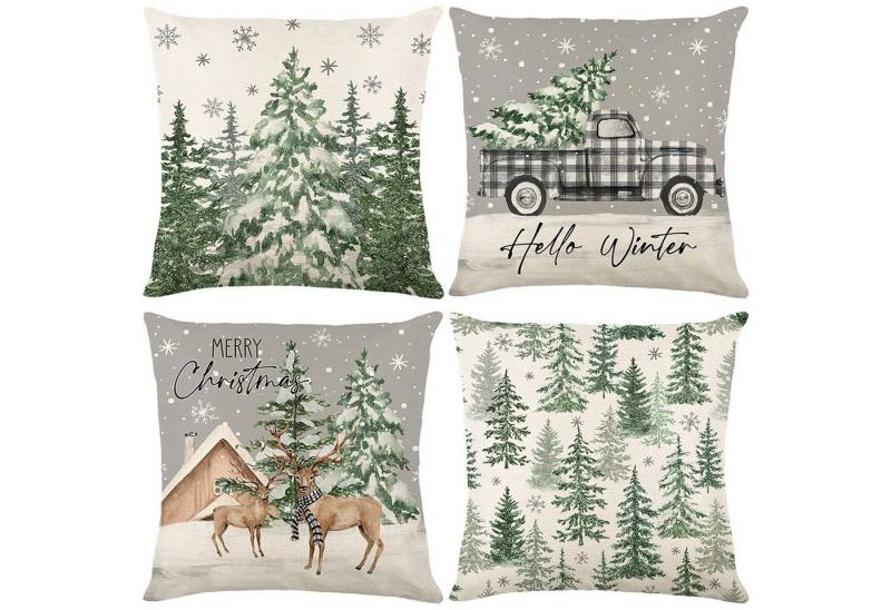 BTTO Kissenbezüge Weihnachten Kissenbezüge Quadratisch Zierkissenbezug,4er Set, 45x45cm, (4 Stück), für Dekokissen Deko,Weihnachten Bett Sofa Deko Sofa Schlafzimmer Couch von BTTO
