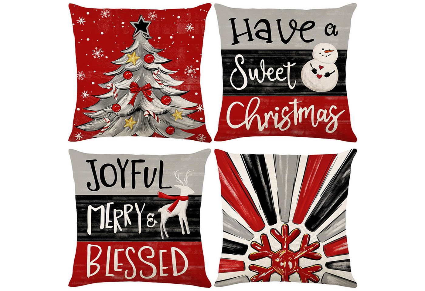 BTTO Kissenbezüge Weihnachten Kissenbezüge Quadratisch Zierkissenbezug,4er Set, 45x45cm, (4 Stück), für Dekokissen Deko,Weihnachten Bett Sofa Deko Sofa Schlafzimmer Couch von BTTO