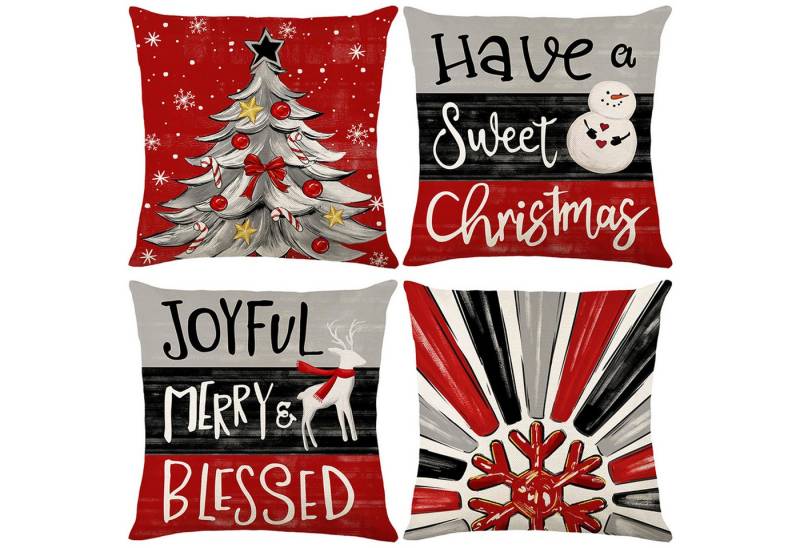 BTTO Kissenbezüge Weihnachten Kissenbezüge Quadratisch Zierkissenbezug,4er Set, 45x45cm, (4 Stück), für Dekokissen Deko,Weihnachten Bett Sofa Deko Sofa Schlafzimmer Couch von BTTO