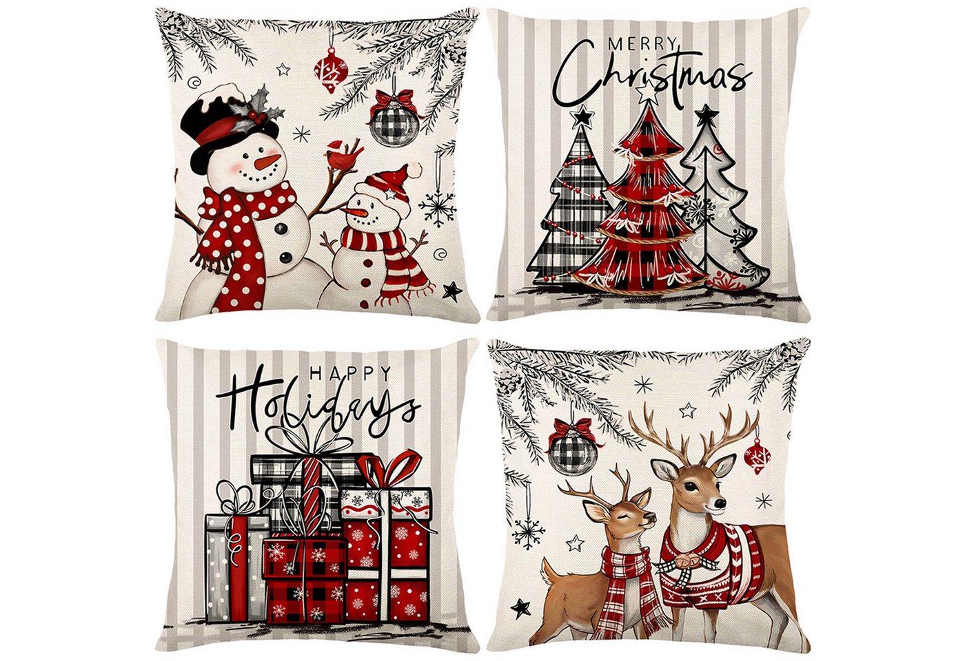 BTTO Kissenbezüge Weihnachten Kissenbezüge Quadratisch Zierkissenbezug,4er Set, 45x45cm, (4 Stück), für Dekokissen Deko,Weihnachten Bett Sofa Deko Sofa Schlafzimmer Couch von BTTO
