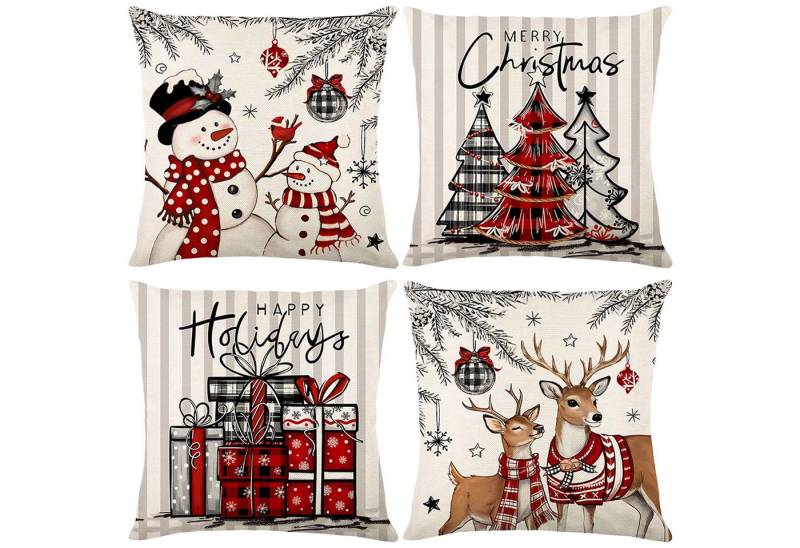 BTTO Kissenbezüge Weihnachten Kissenbezüge Quadratisch Zierkissenbezug,4er Set, 45x45cm, (4 Stück), für Dekokissen Deko,Weihnachten Bett Sofa Deko Sofa Schlafzimmer Couch von BTTO