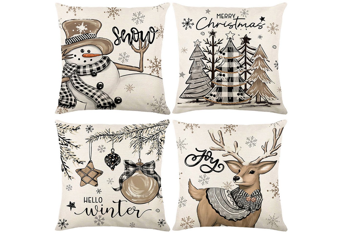 BTTO Kissenbezüge Weihnachten Kissenbezüge Quadratisch Zierkissenbezug,4er Set, 45x45cm, (4 Stück), für Dekokissen Deko,Weihnachten Bett Sofa Deko Sofa Schlafzimmer Couch von BTTO
