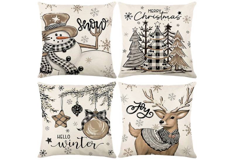 BTTO Kissenbezüge Weihnachten Kissenbezüge Quadratisch Zierkissenbezug,4er Set, 45x45cm, (4 Stück), für Dekokissen Deko,Weihnachten Bett Sofa Deko Sofa Schlafzimmer Couch von BTTO