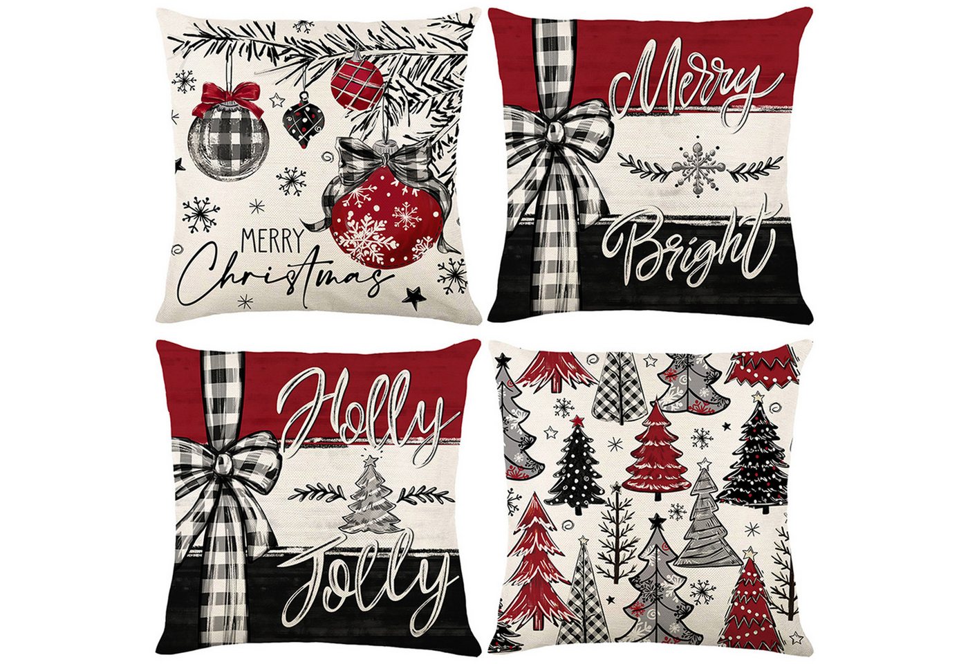 BTTO Kissenbezüge Weihnachten Kissenbezüge Quadratisch Zierkissenbezug,4er Set, 45x45cm, (4 Stück), für Dekokissen Deko,Weihnachten Bett Sofa Deko Sofa Schlafzimmer Couch von BTTO