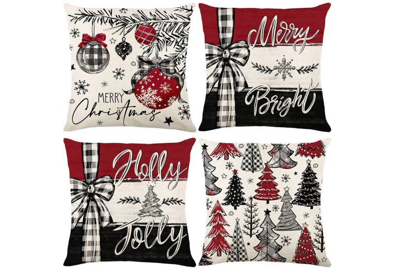 BTTO Kissenbezüge Weihnachten Kissenbezüge Quadratisch Zierkissenbezug,4er Set, 45x45cm, (4 Stück), für Dekokissen Deko,Weihnachten Bett Sofa Deko Sofa Schlafzimmer Couch von BTTO