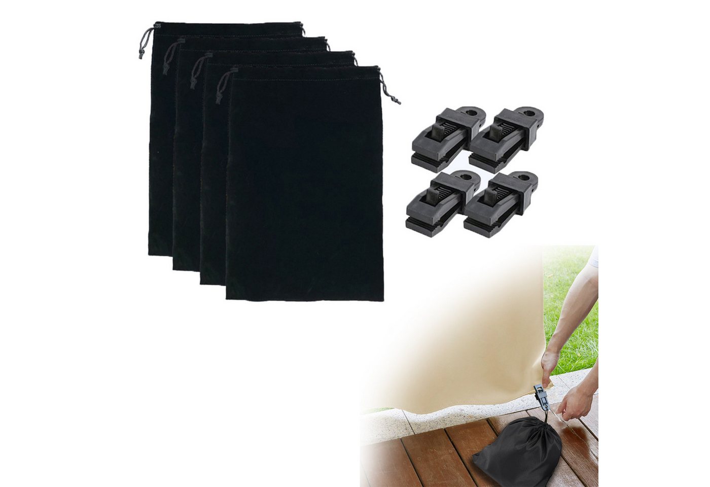 BTTO Beschwerungsgewicht Vorhanggewichte mit Samtkordelzugbeuteln ( 4/8 x Sandsack + 4/8 x Clip) , Vorhanggewichte, Tischdeckenbeschwerer, Sandsäcke für Schutzhülle von BTTO