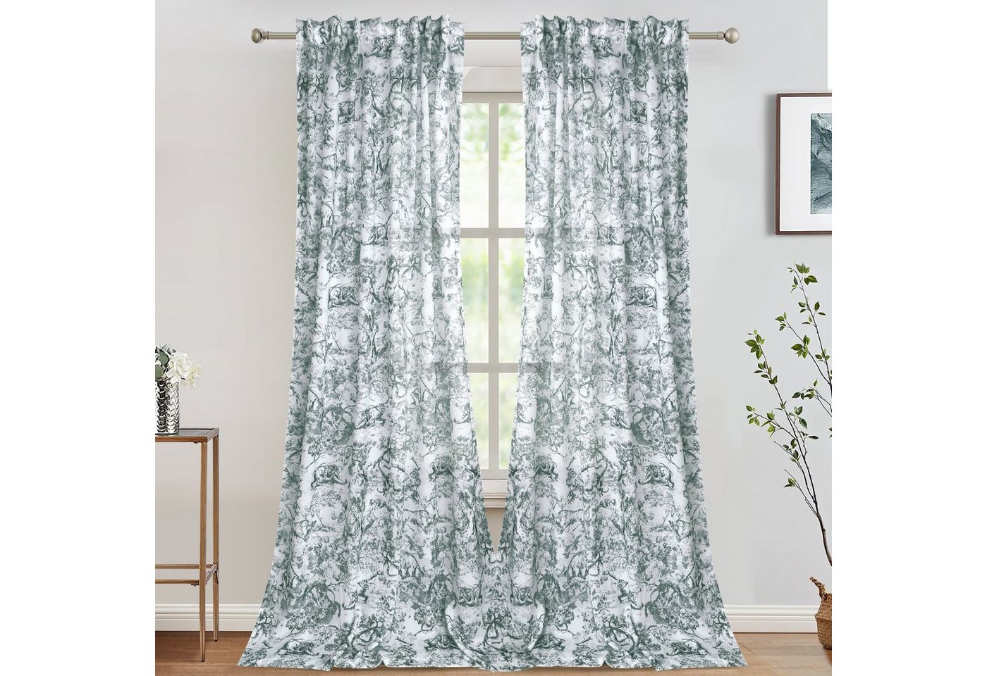 BTTO Gardine Fertiggardinen,Bedruckt,Multifunktionsband,Halbtransparent 2 Stück, Vorhang,(HXB)160X132,213X132,244X132cm,Brokat-Baumwollstoff von BTTO