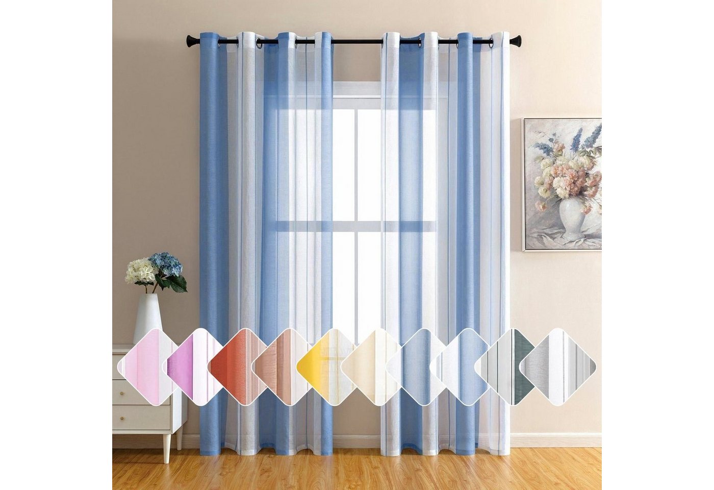 BTTO Gardine Voile Gardinen, (2 St), halbtransparent, Gestreifte Vorhänge von BTTO
